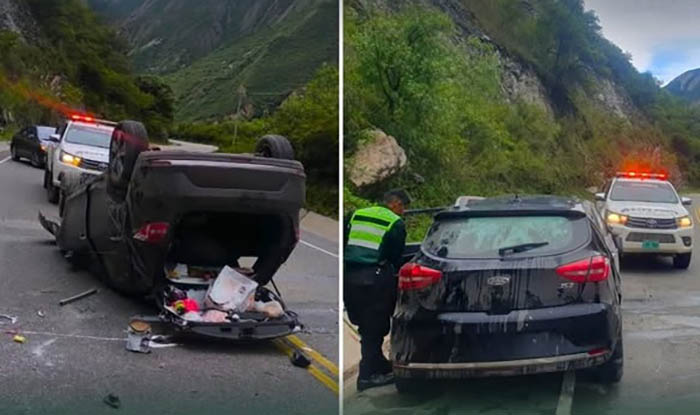 Cuatro heridos deja despiste y volcadura de automóvil a la altura de ramal Sañayca 